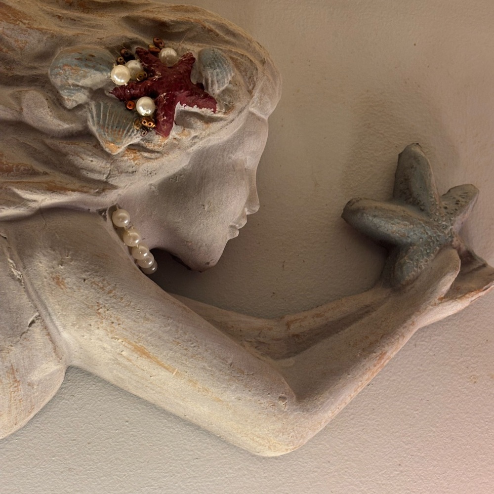 Huge MERMAID SCULPTURE 25x10 with pearls starfish jewelry - Picture 7 of 16